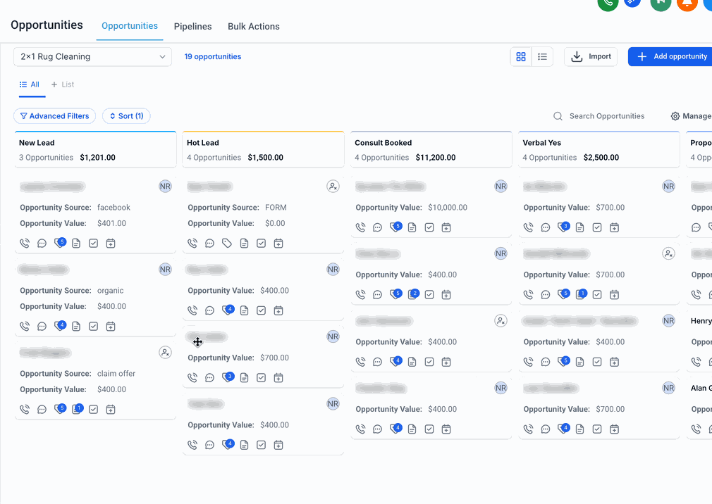 Bulk action toolbar in Captivation Hub Opportunities