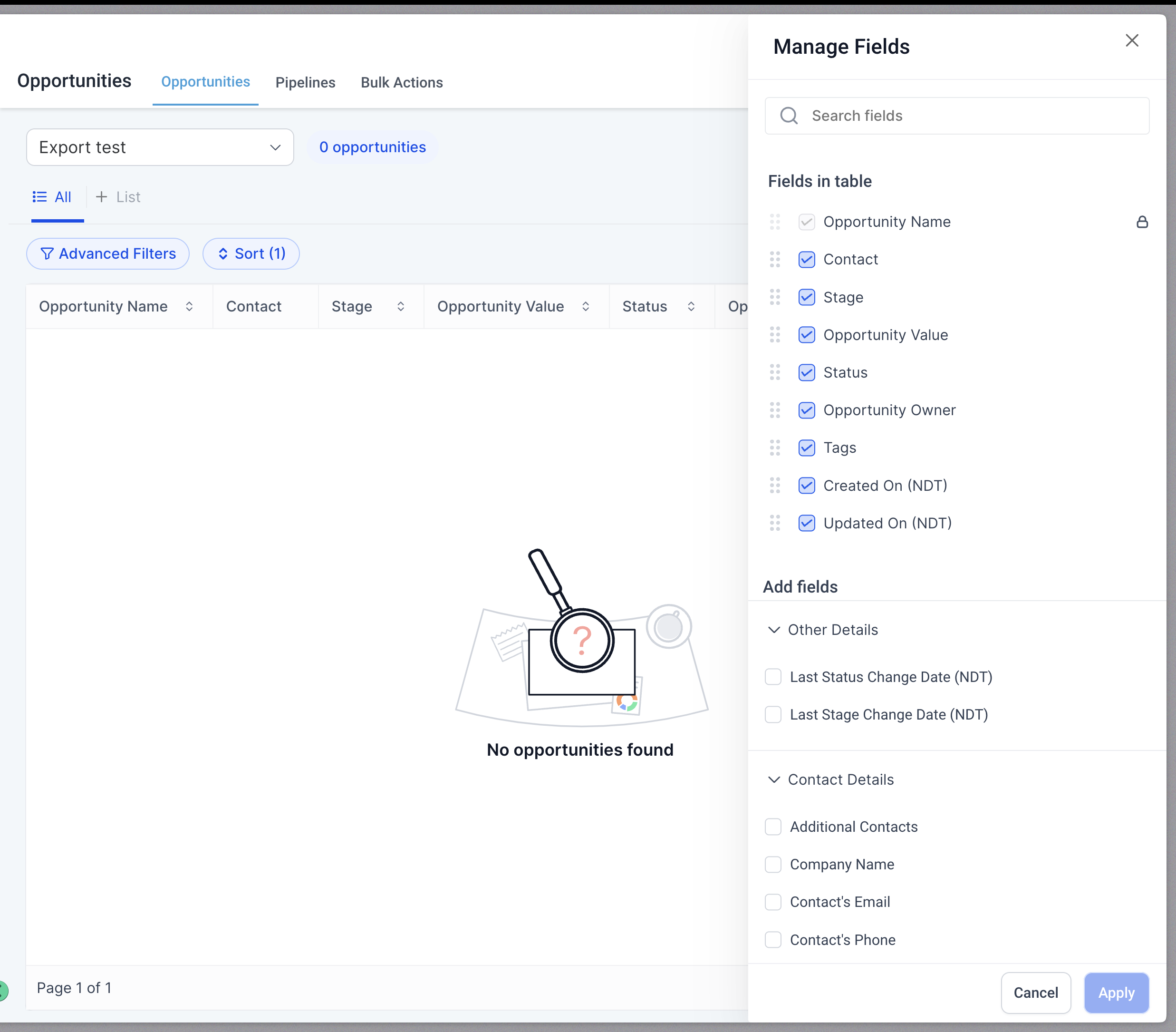 Filtering opportunities in List View