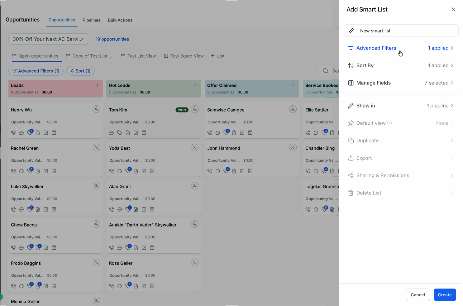 Applying filters for a Smart List