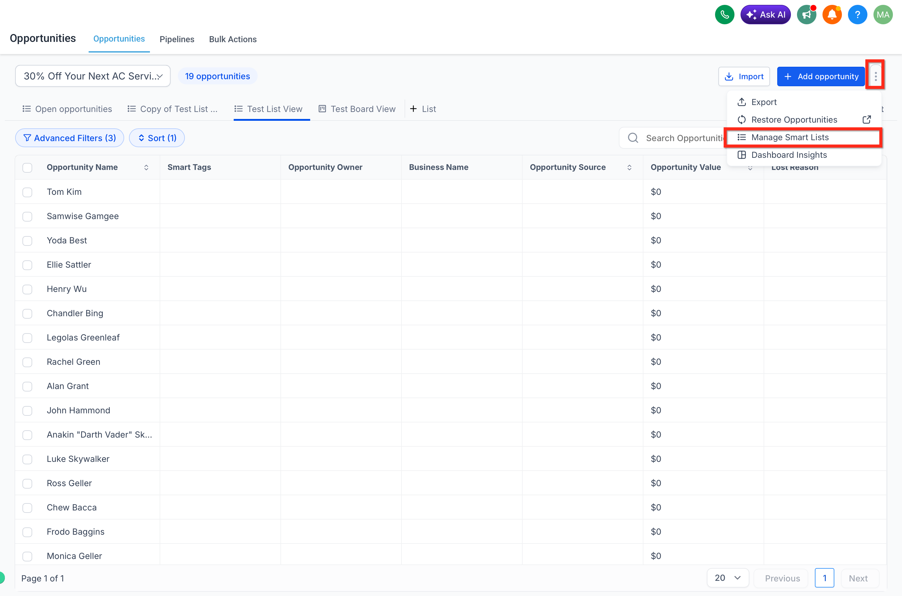 Opening Manage Smart Lists in Captivation Hub