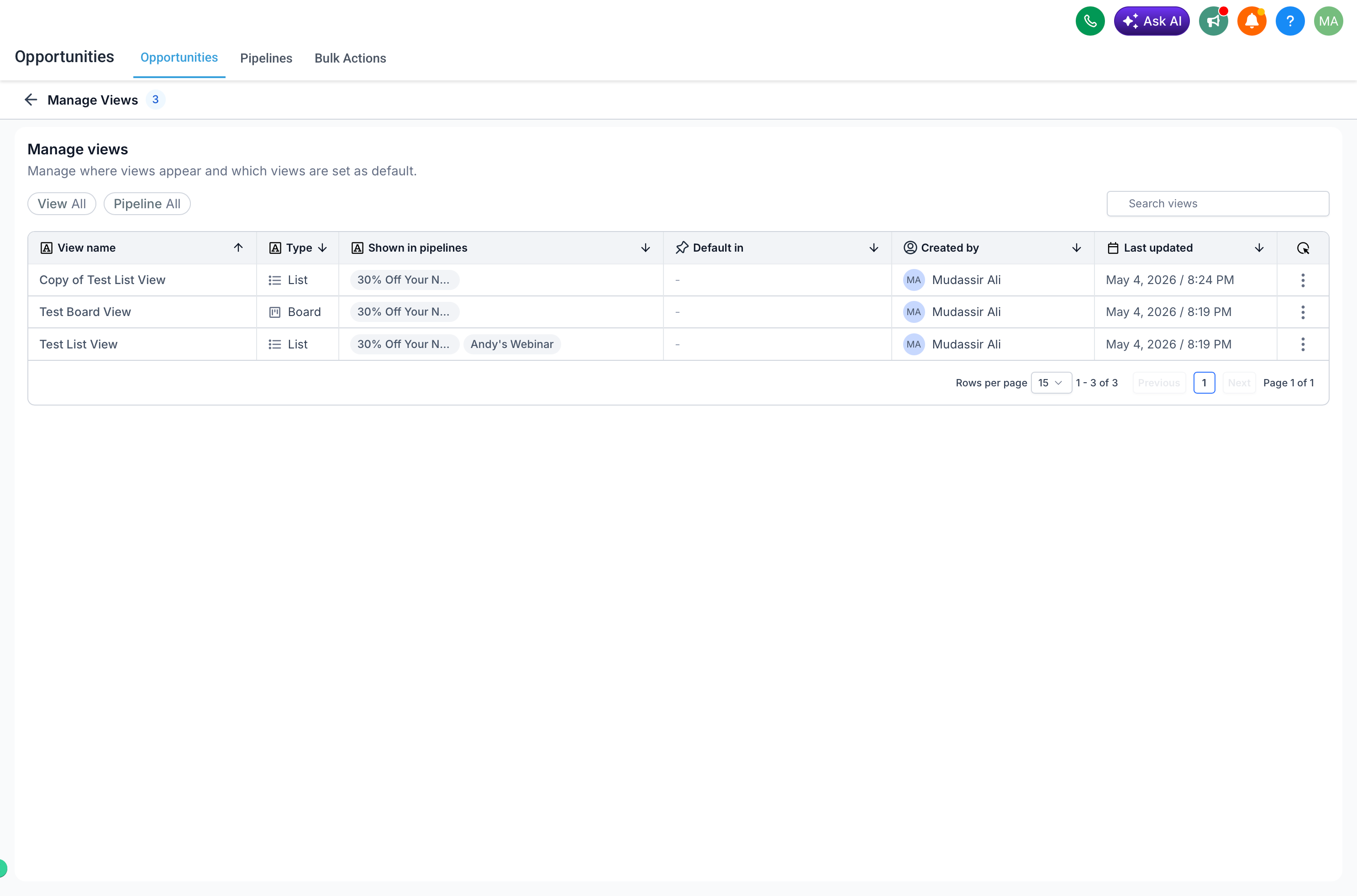 Manage Smart Lists overview page