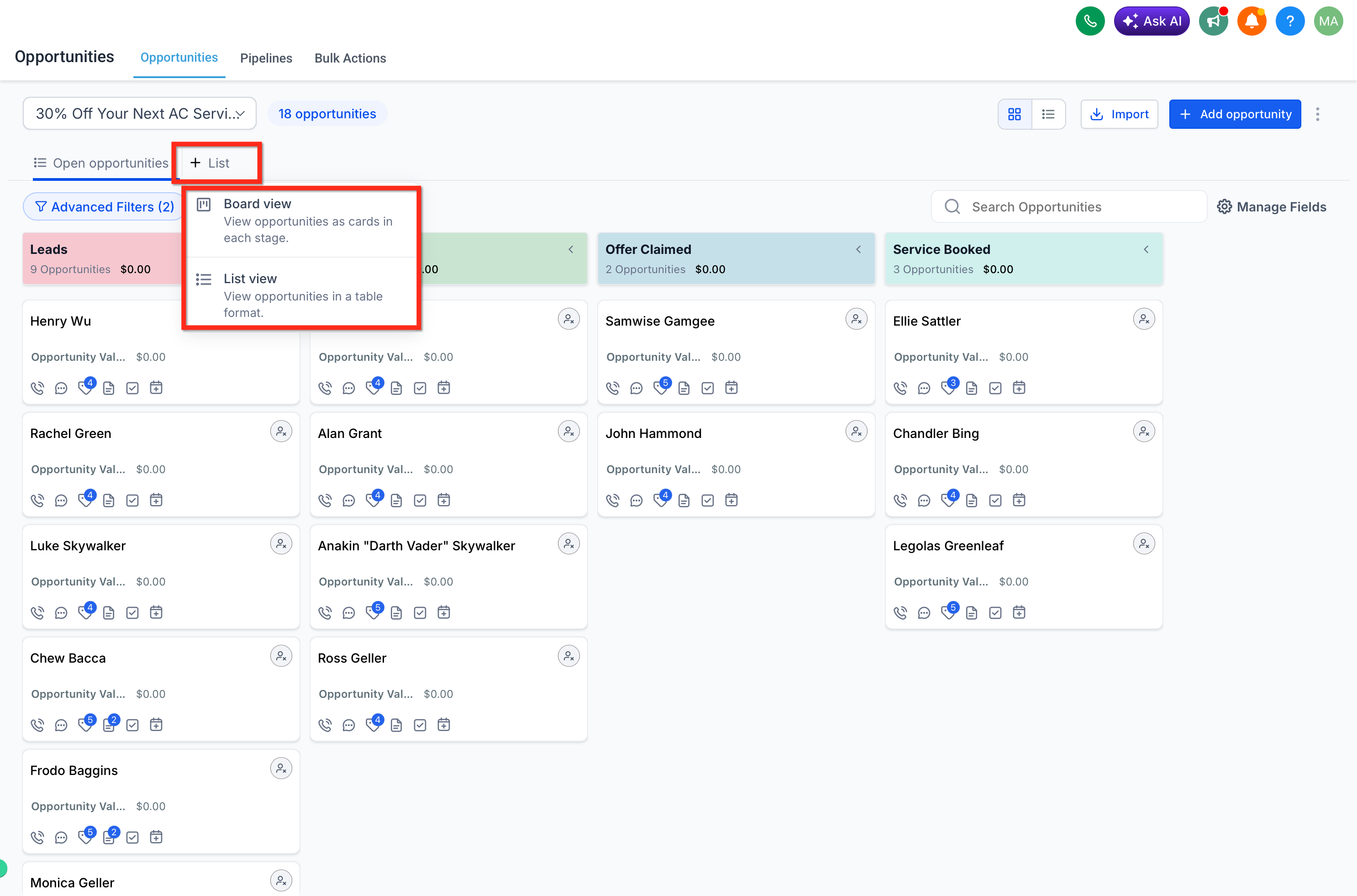 Click + List to create a Smart List