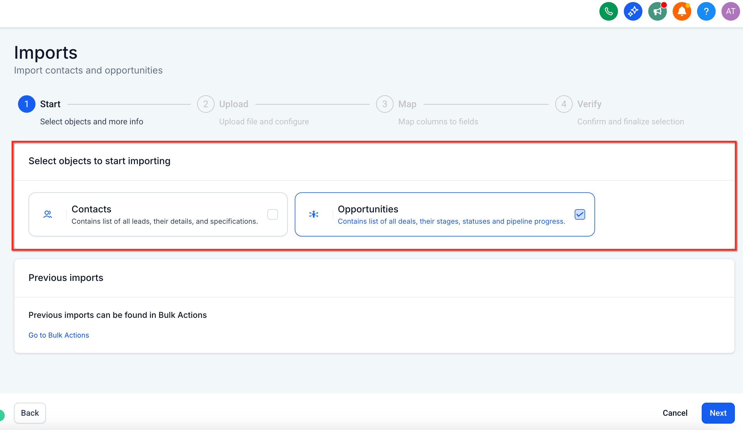 Choosing the import type in Captivation Hub