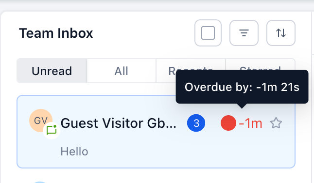 SLA timer display in the Captivation Hub conversations list