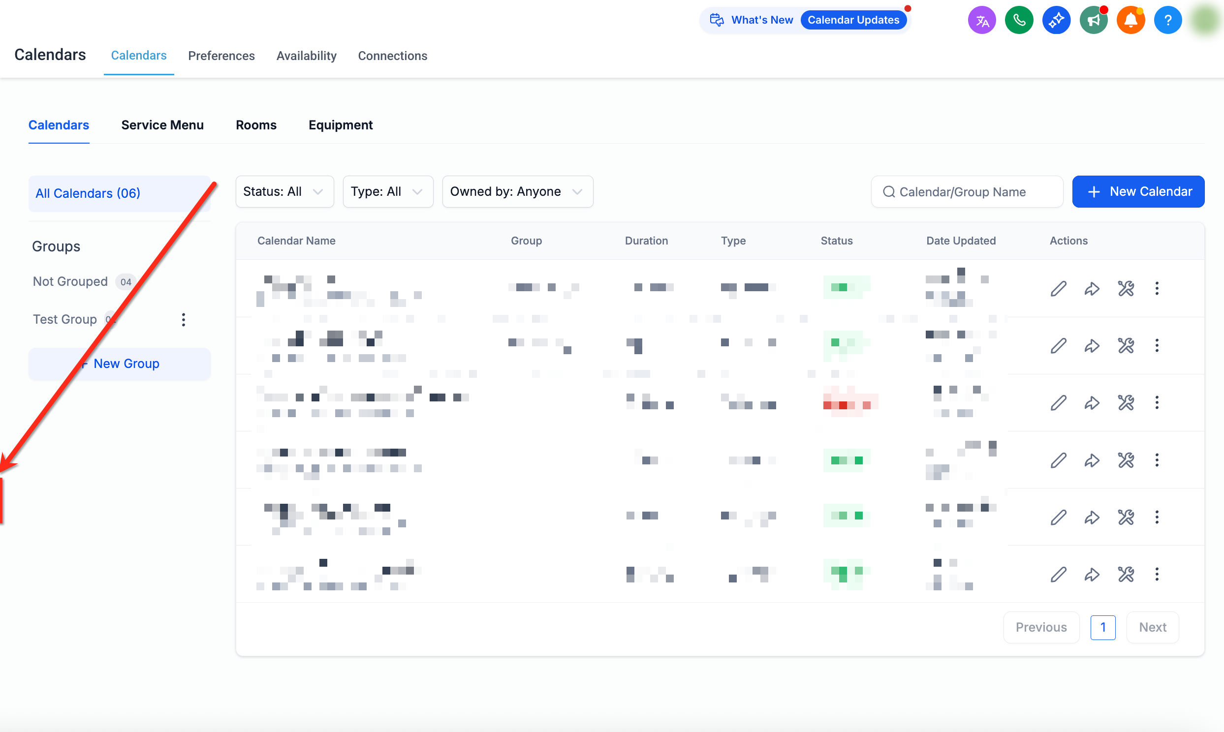 Settings Calendars navigation