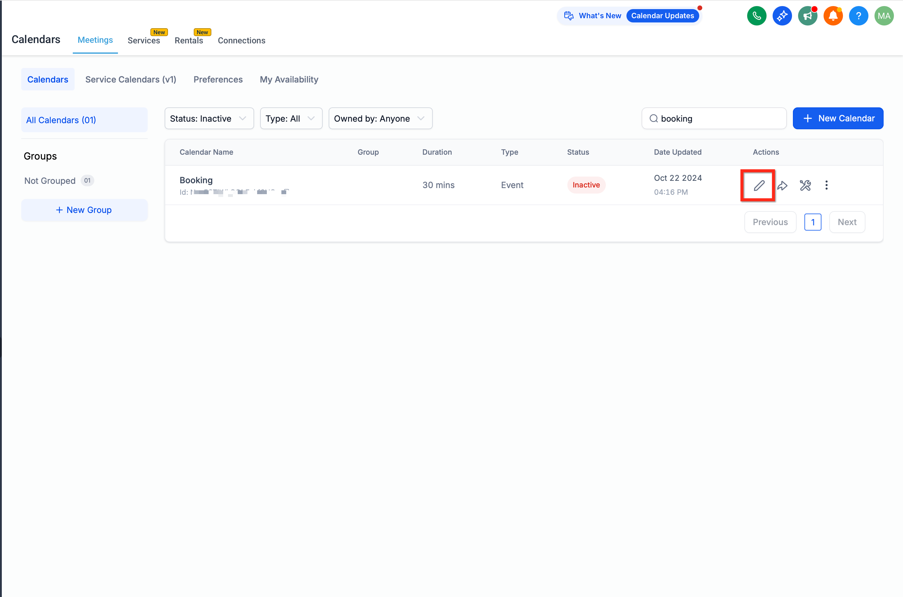 Calendars Settings edit