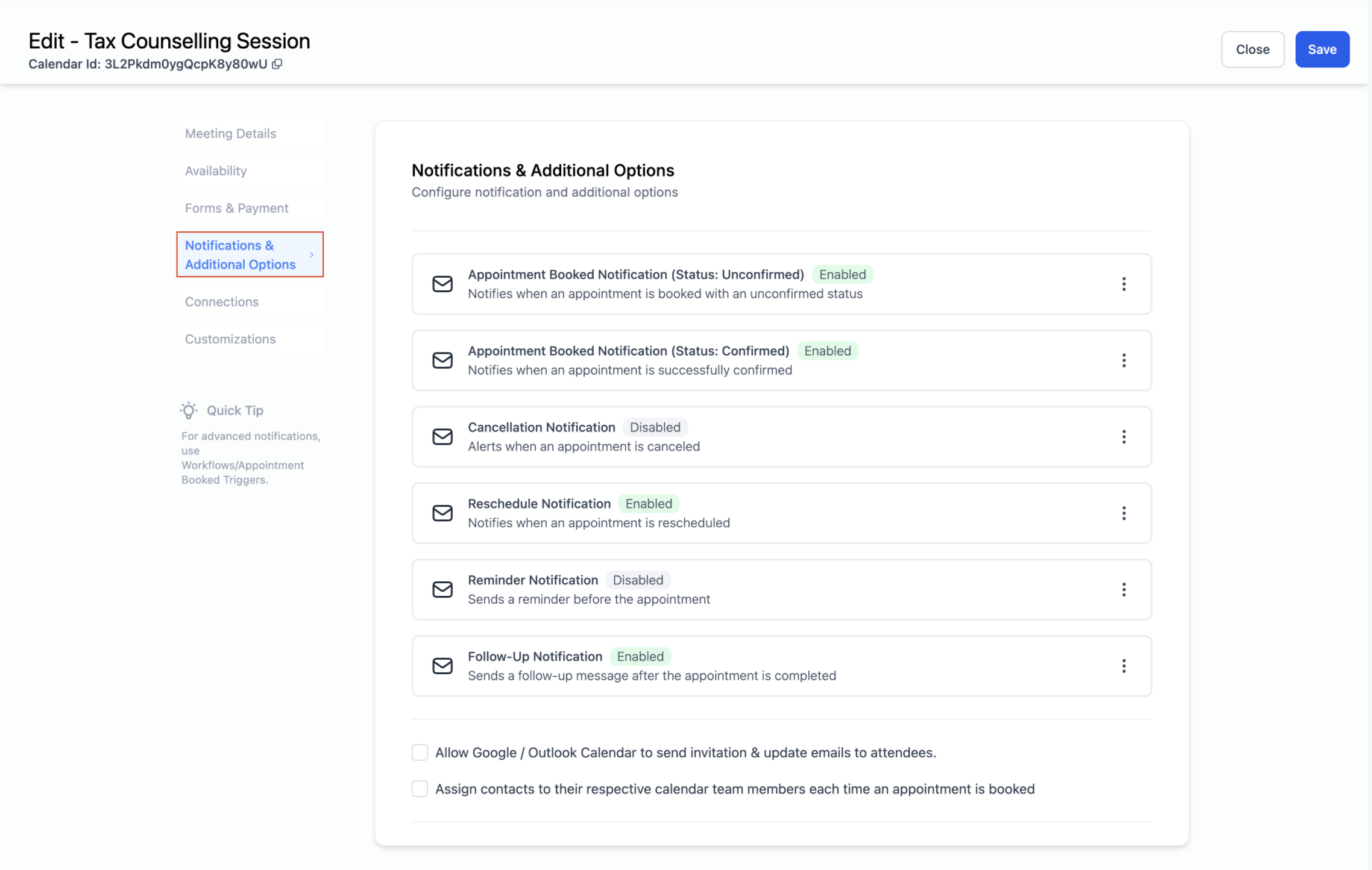Notifications tab overview