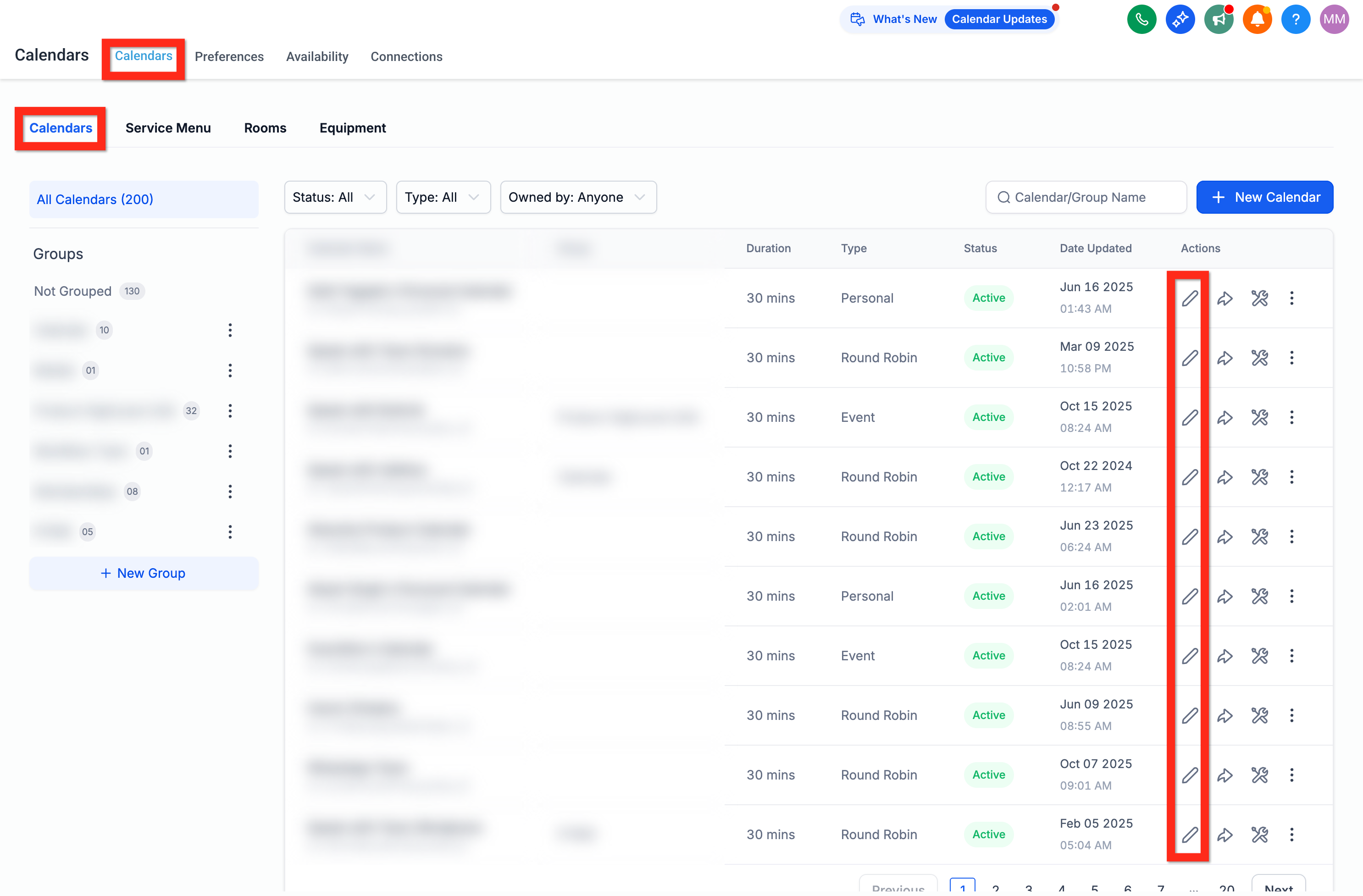 Calendar Settings page