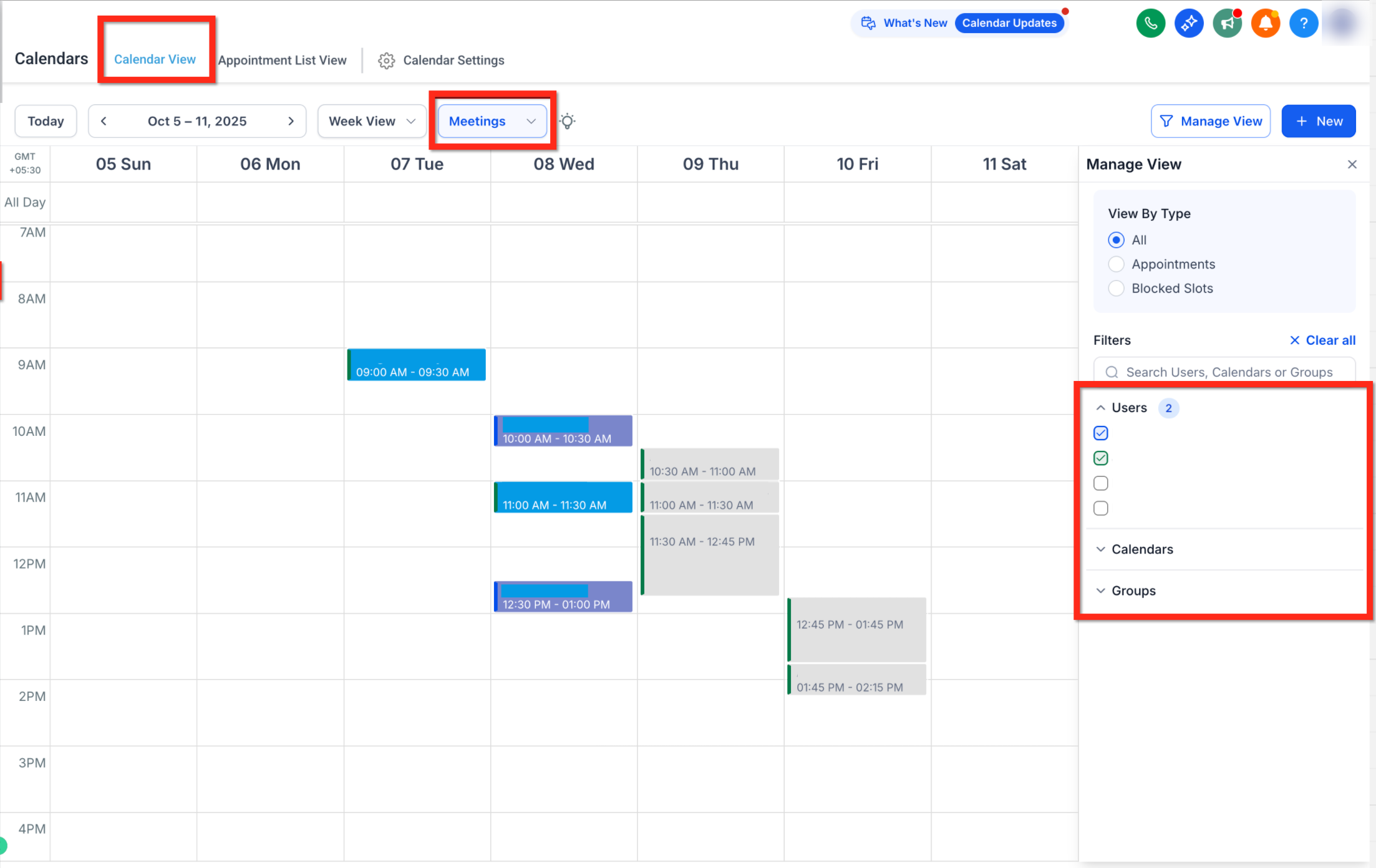 Smart dropdown to switch between Meetings and Services