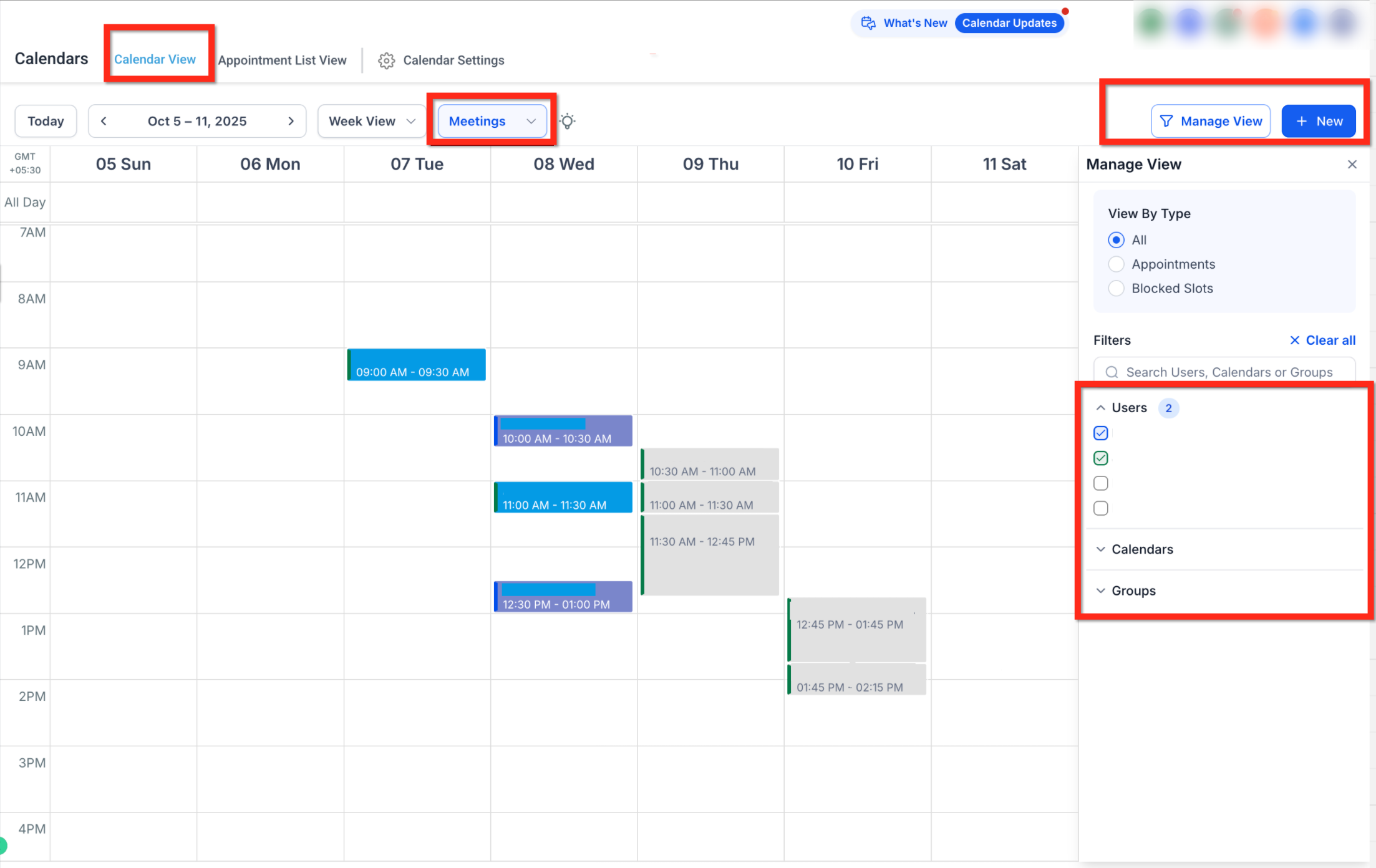 Calendar View showing scheduling type overview