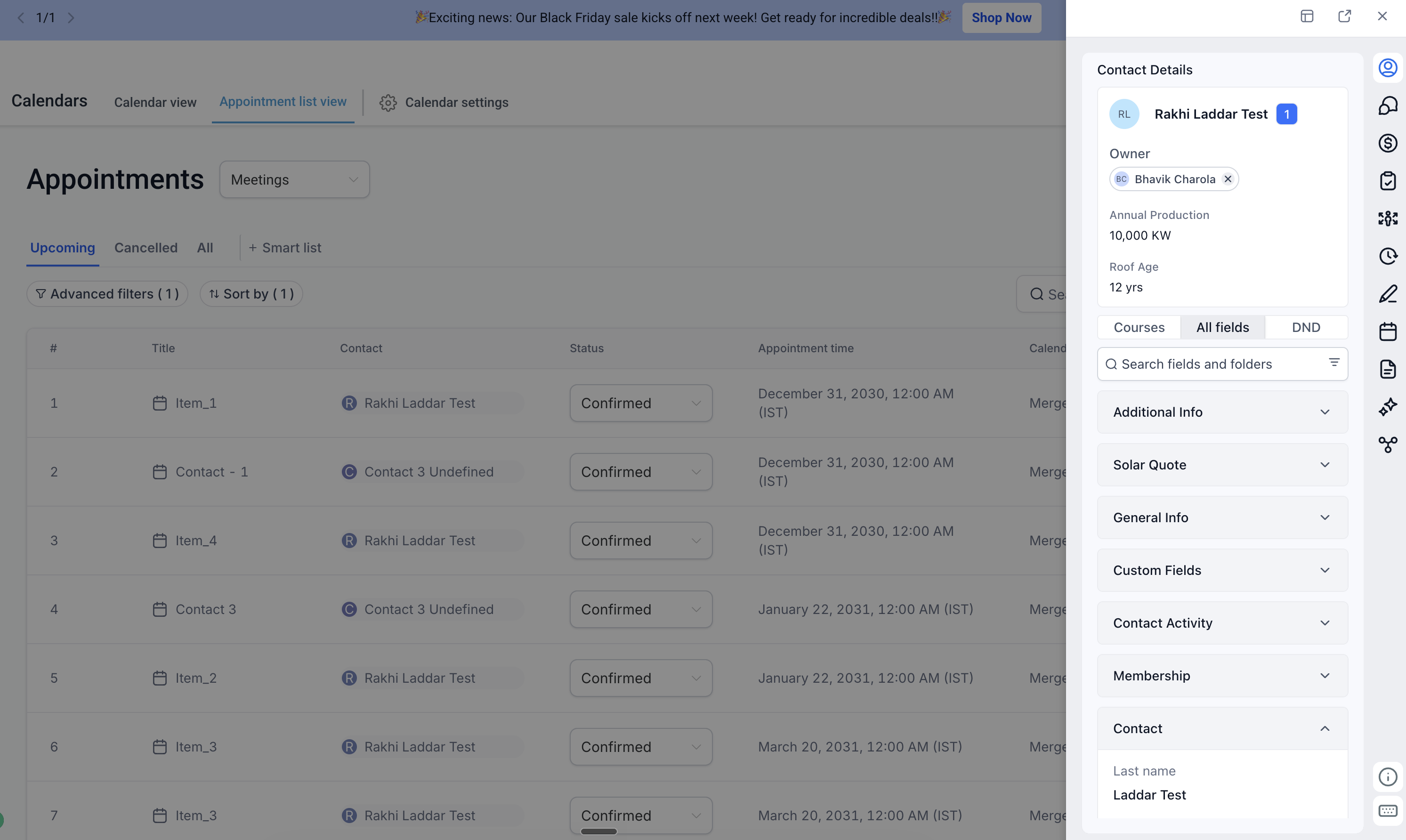 Single-column contact overlay view