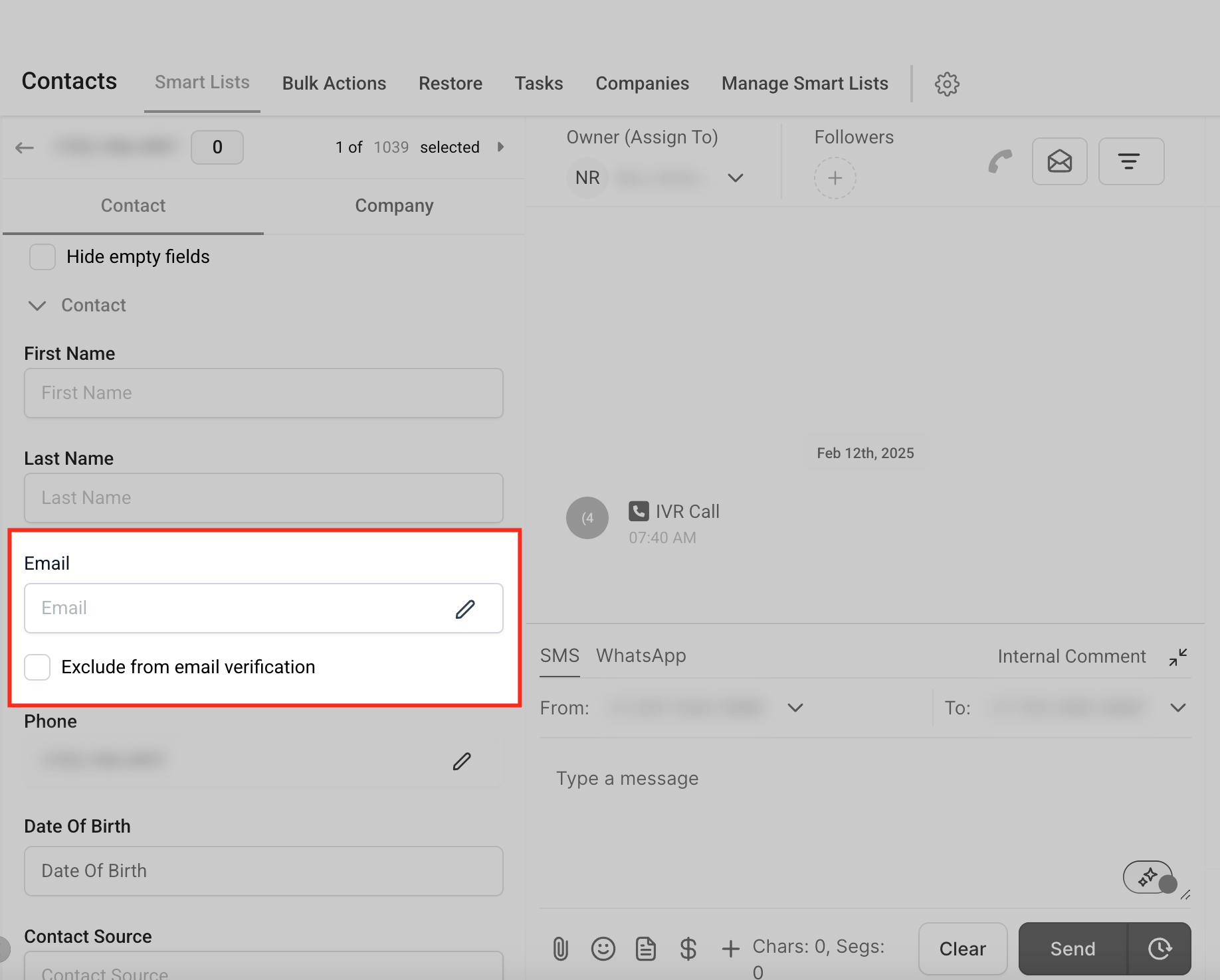 Contact details showing the Email Address area in Captivation Hub