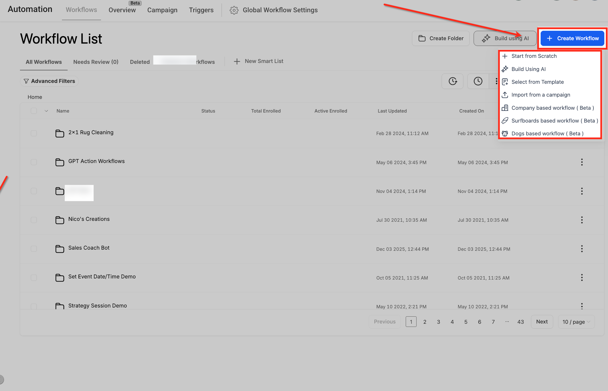 Creating a new workflow in Captivation Hub Automation