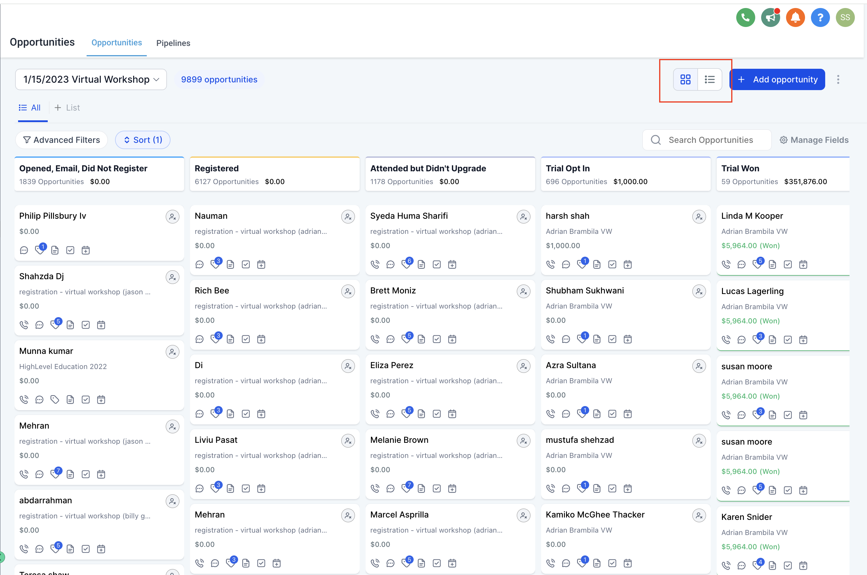 Switching to List View in Captivation Hub Opportunities