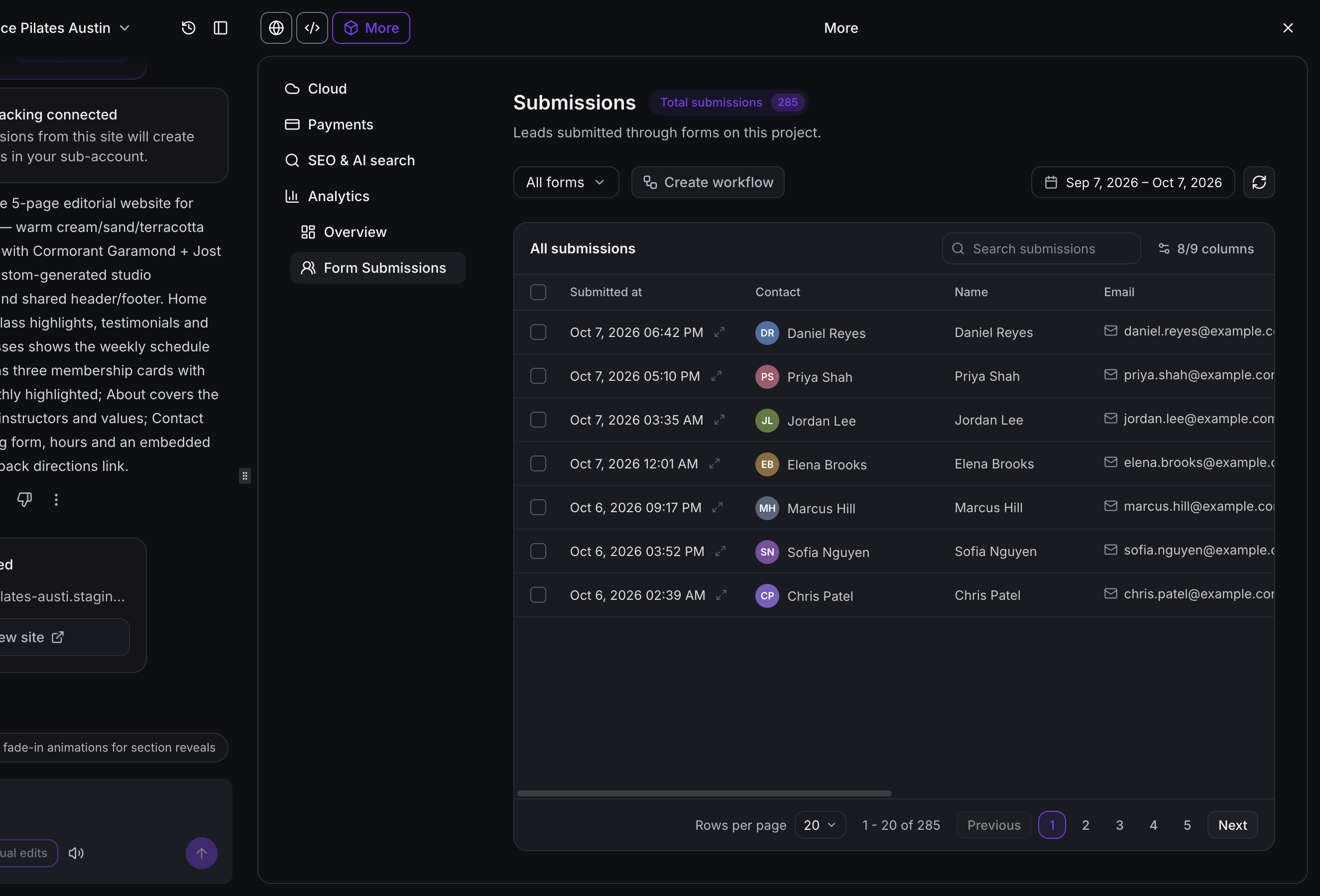 Form submissions dashboard in AI Studio