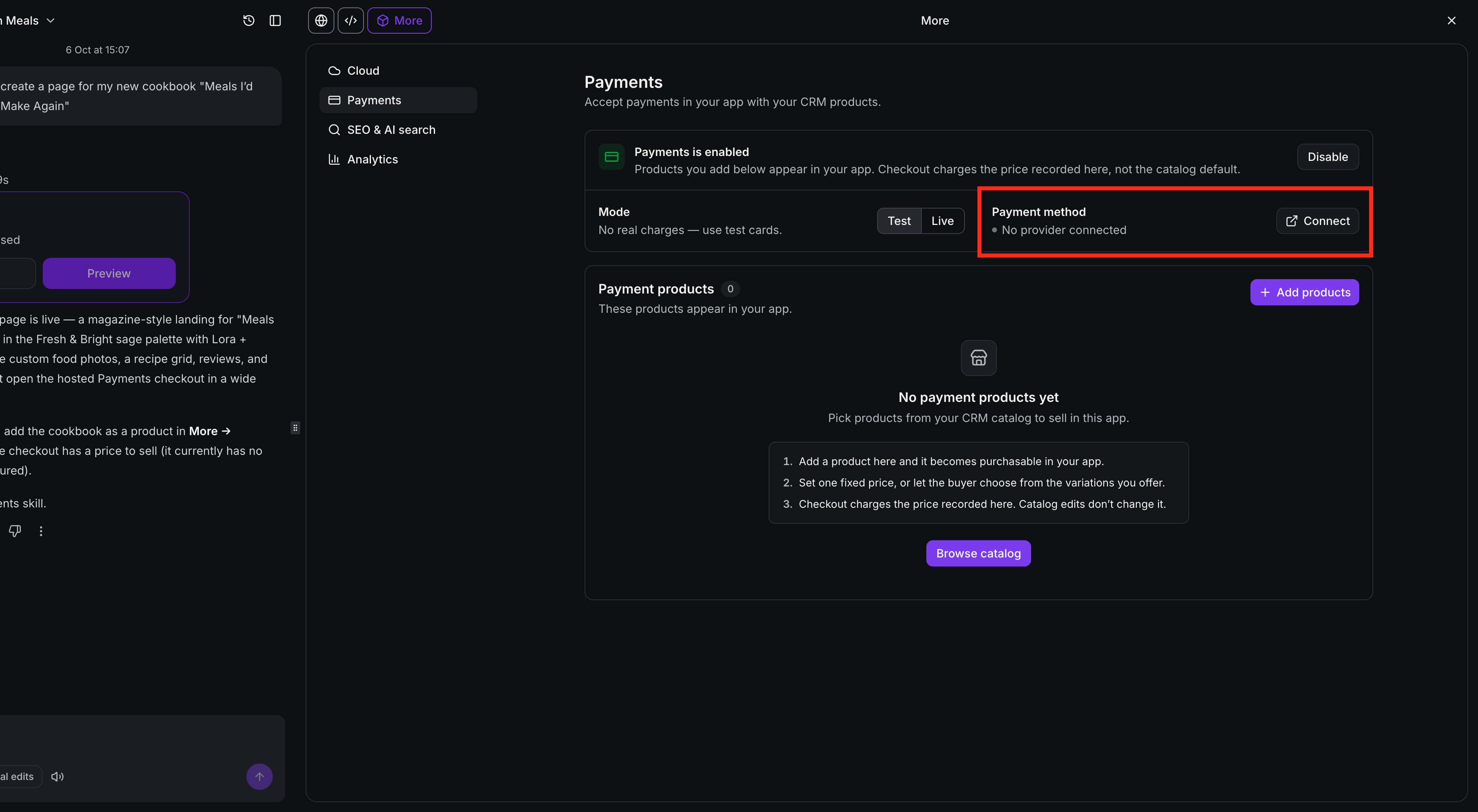 Connecting a payment provider in AI Studio