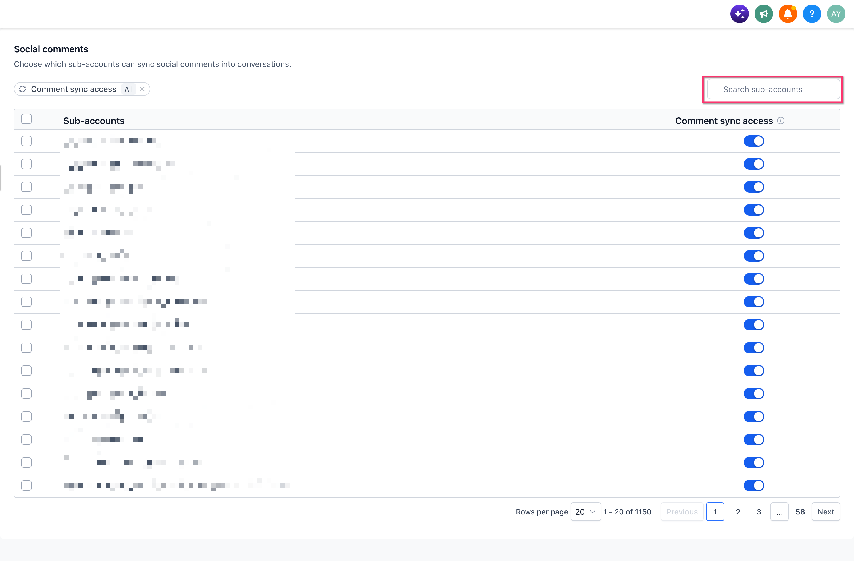 Enabling comment sync in admin settings