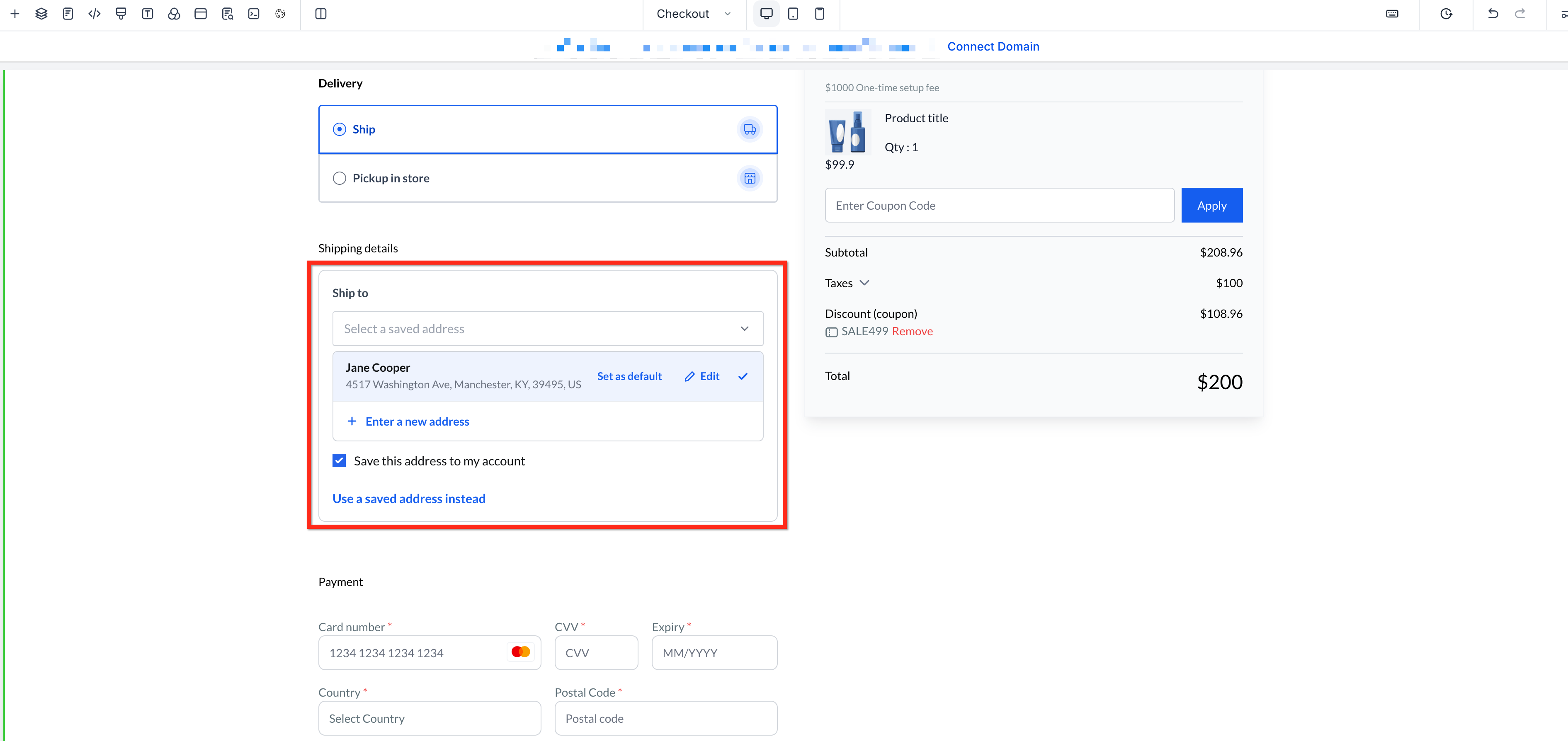 Saved customer addresses checkout overview