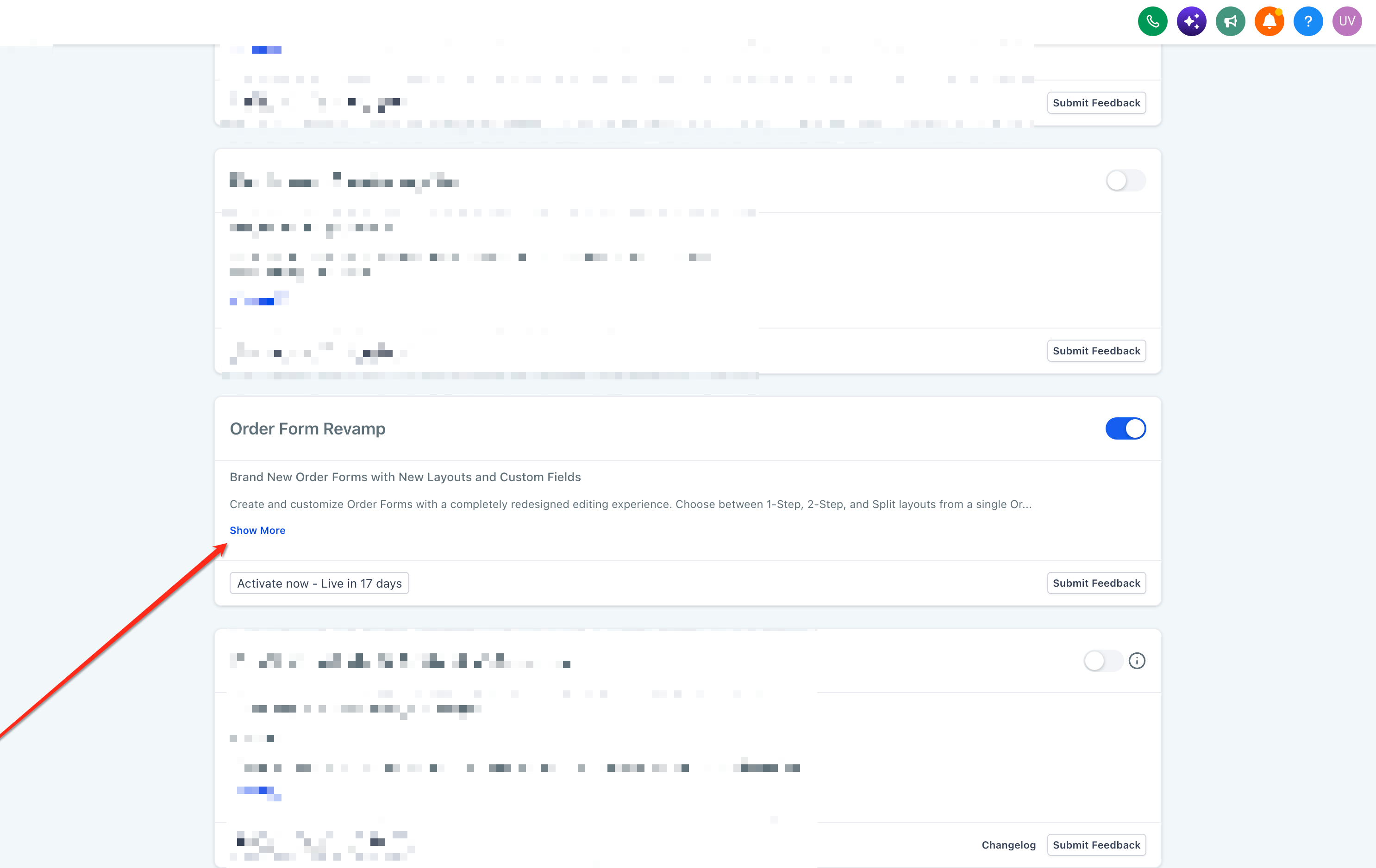 Activating the new Order Form feature in Labs settings