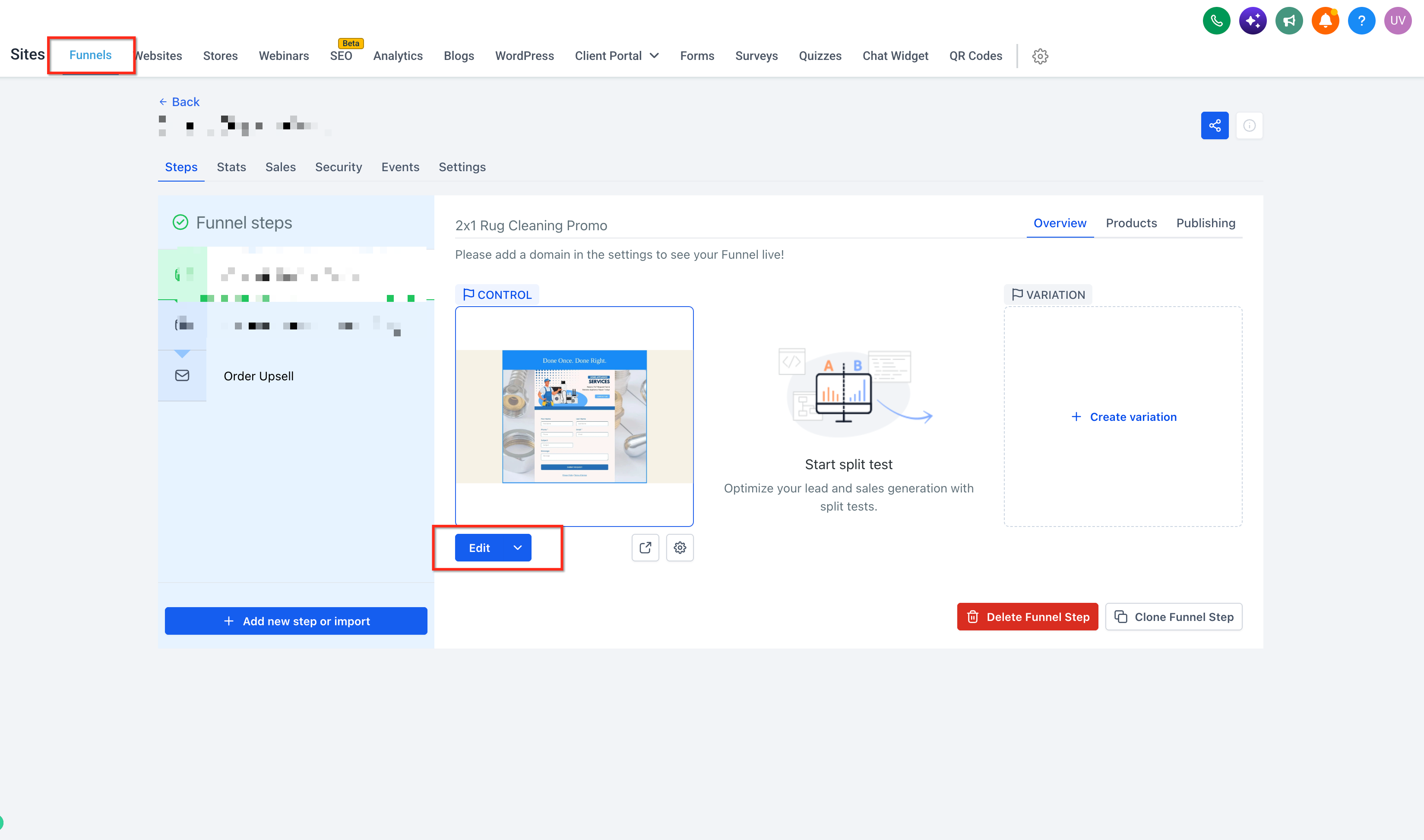 Navigating to the funnel containing your checkout page