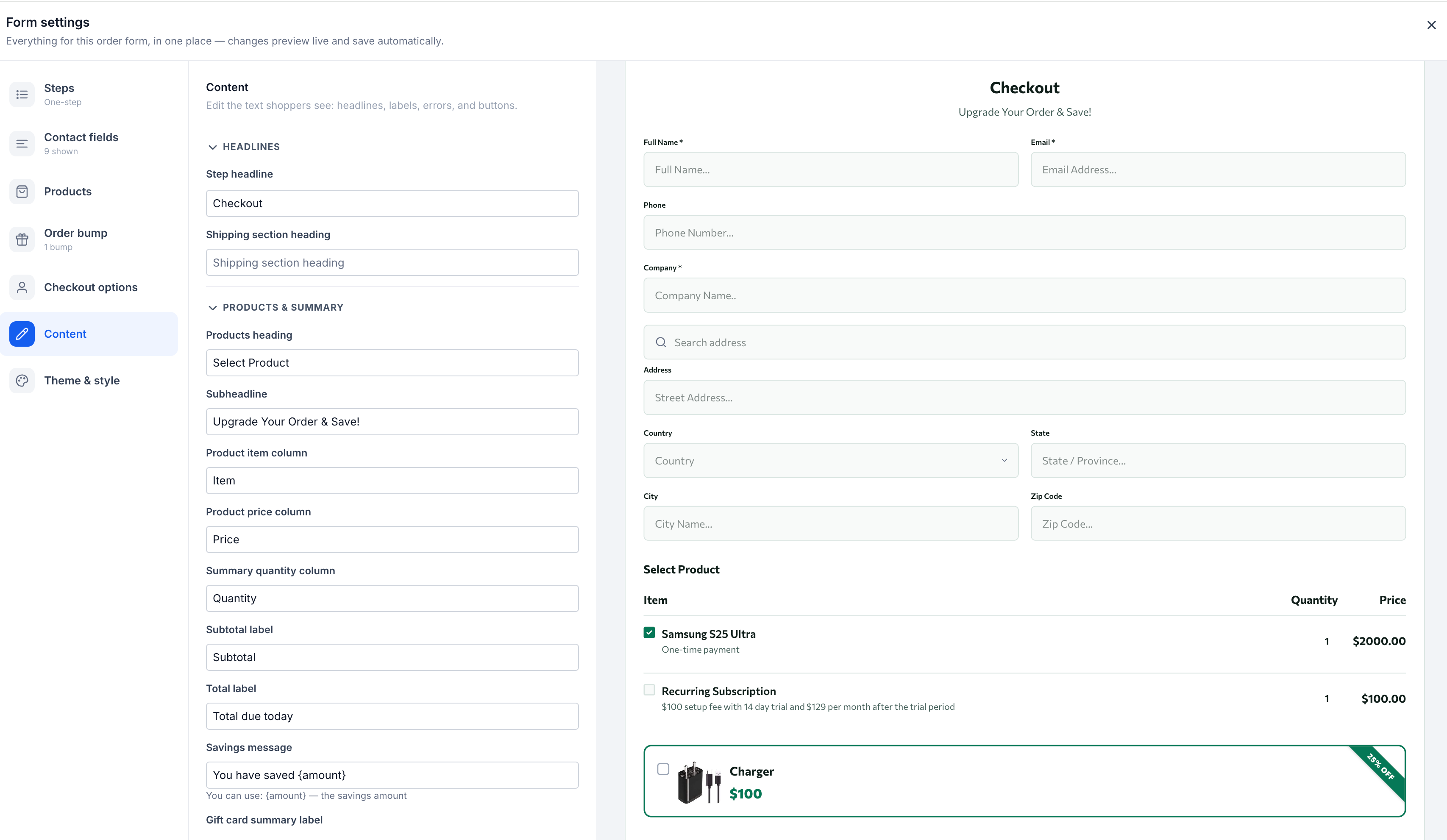 Customizing checkout content and labels