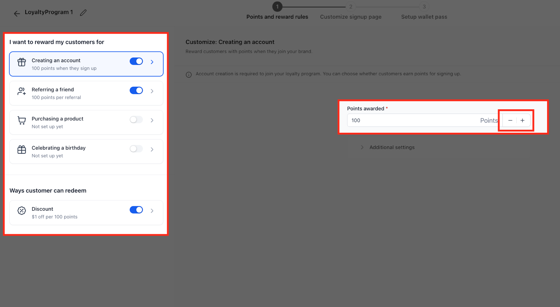 Points and reward rules configuration