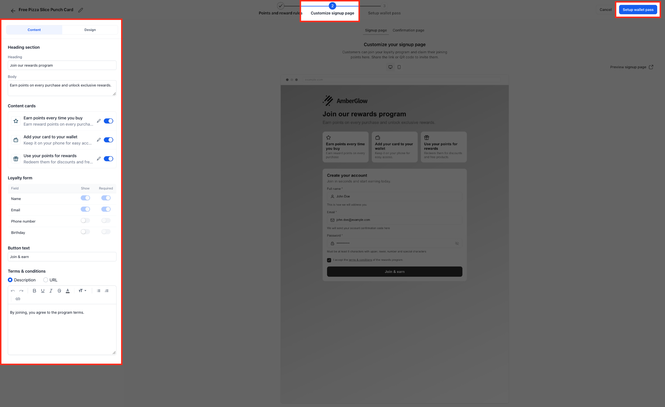 Customizing the loyalty program signup page