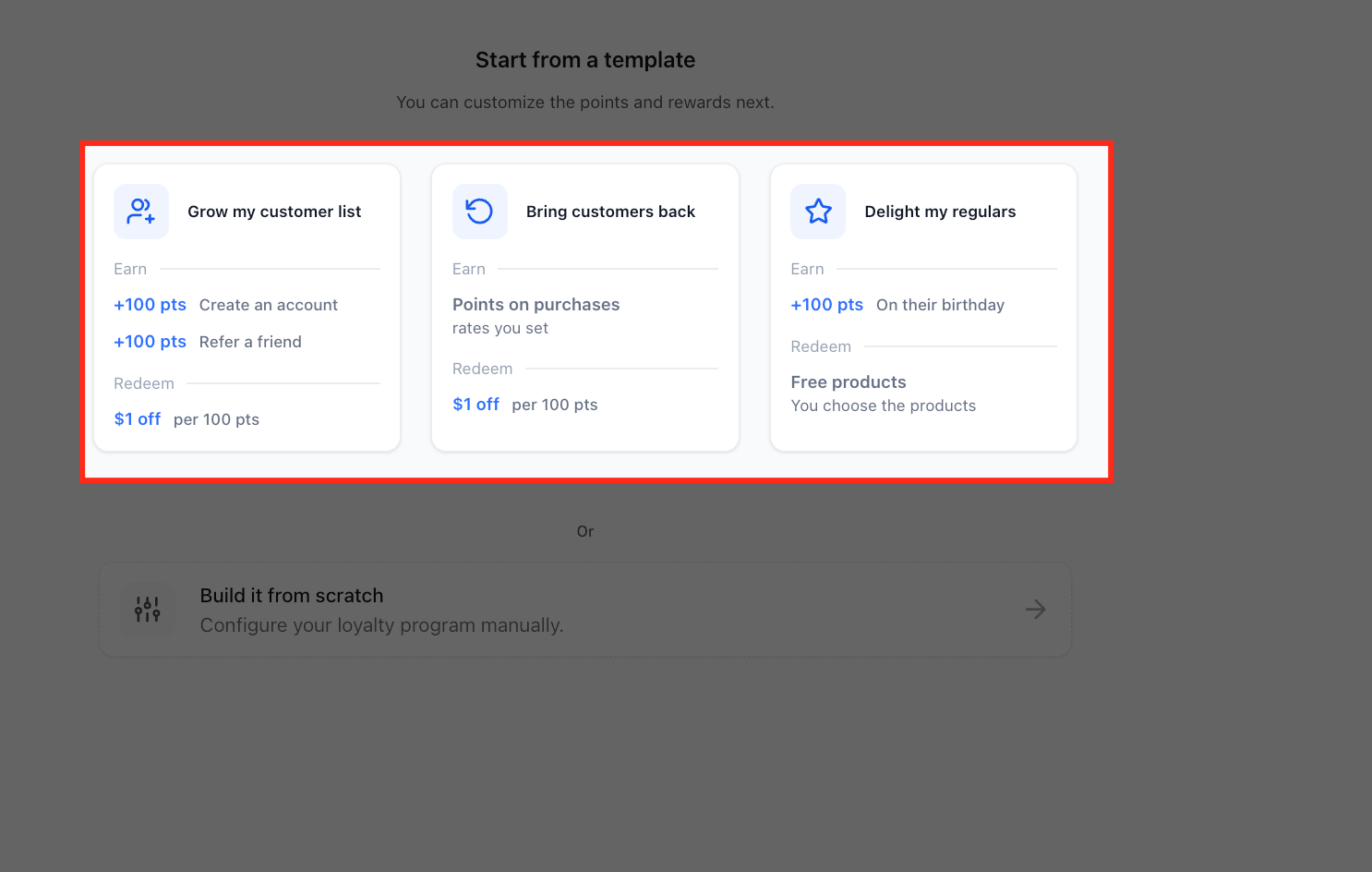 Choosing a loyalty program template