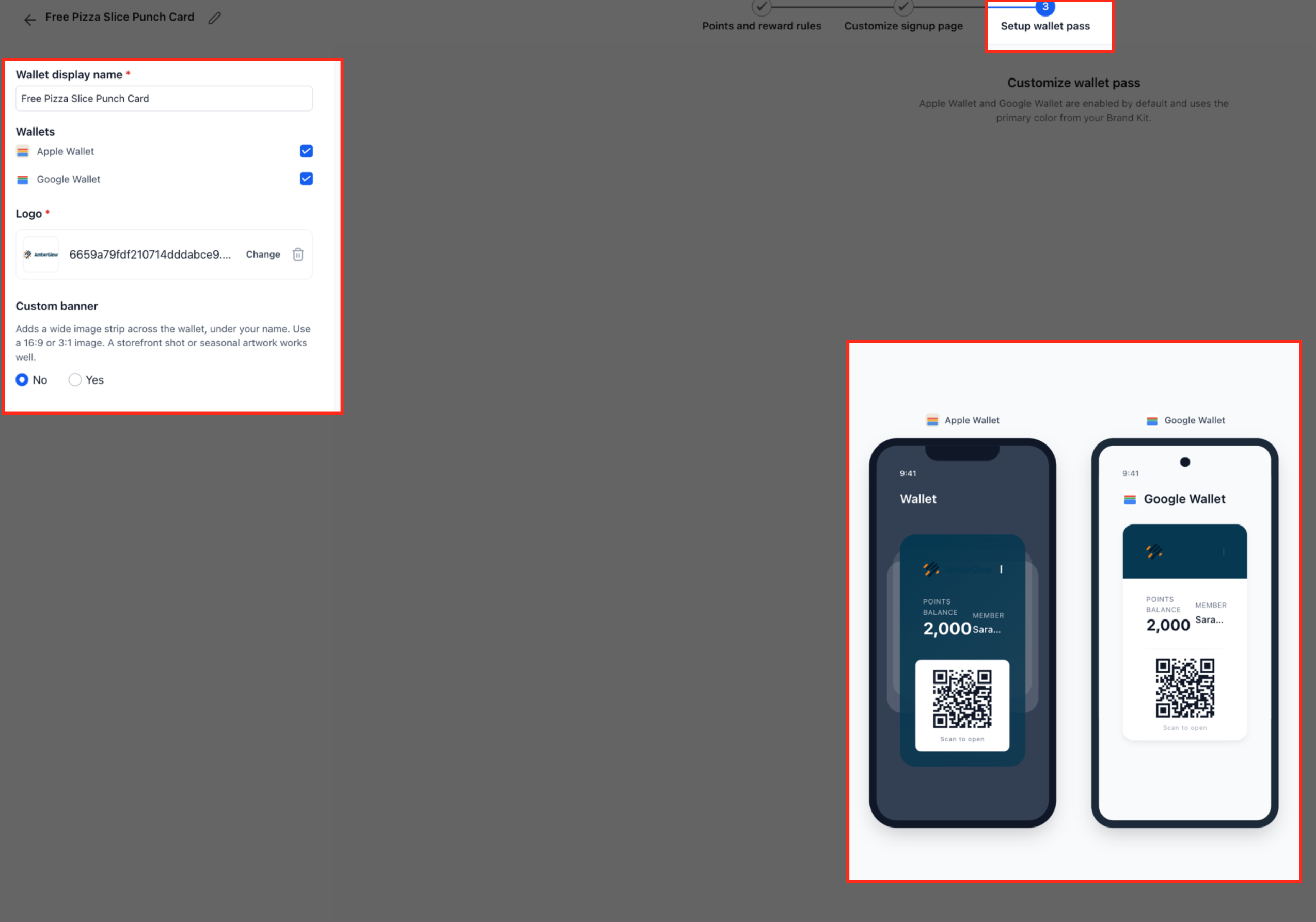Wallet pass configuration for Apple and Google Wallet