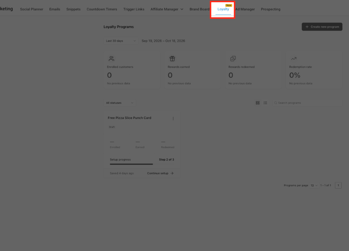 Loyalty Programs dashboard in Marketing