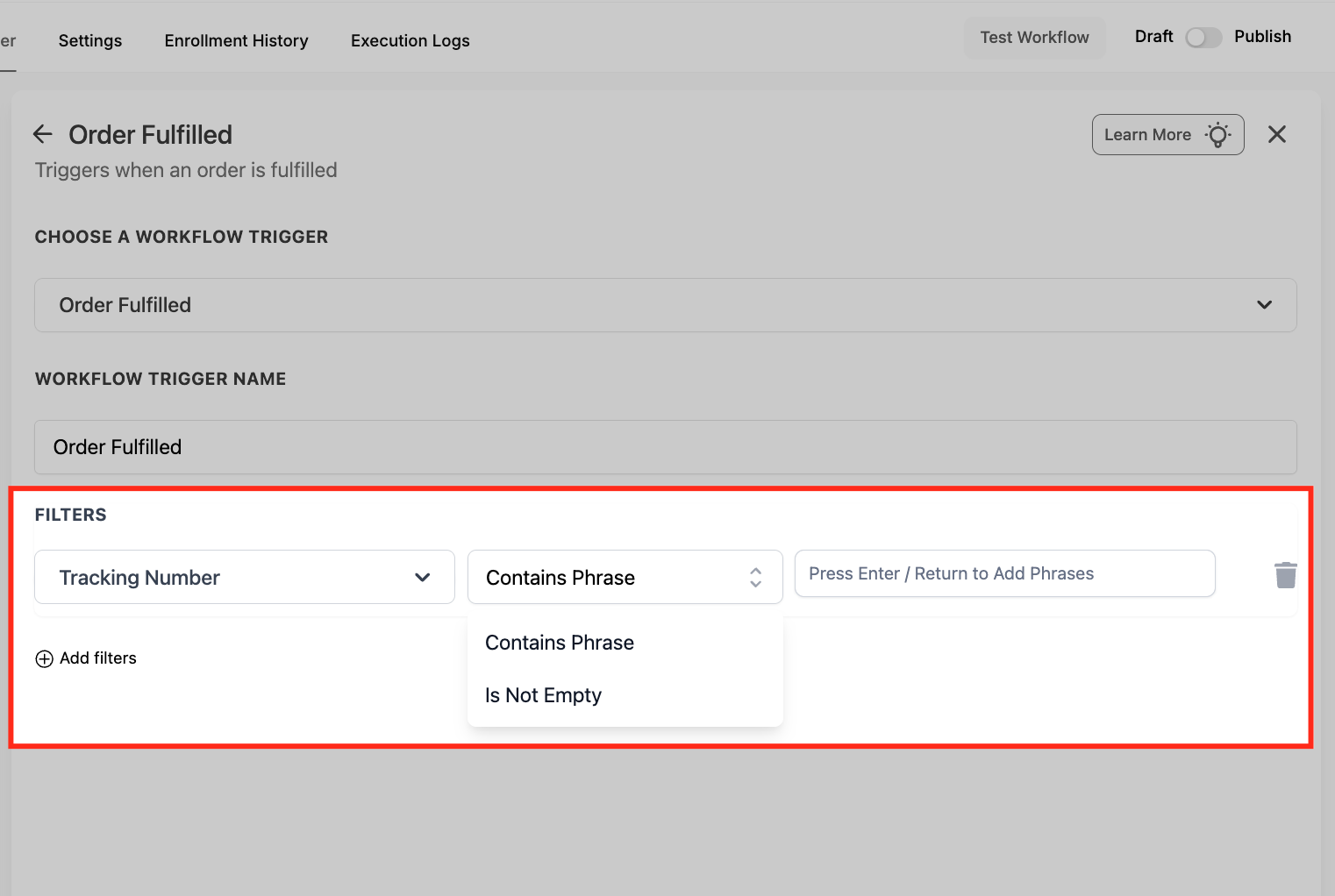 Filtering the Order Fulfilled trigger by shipping carrier
