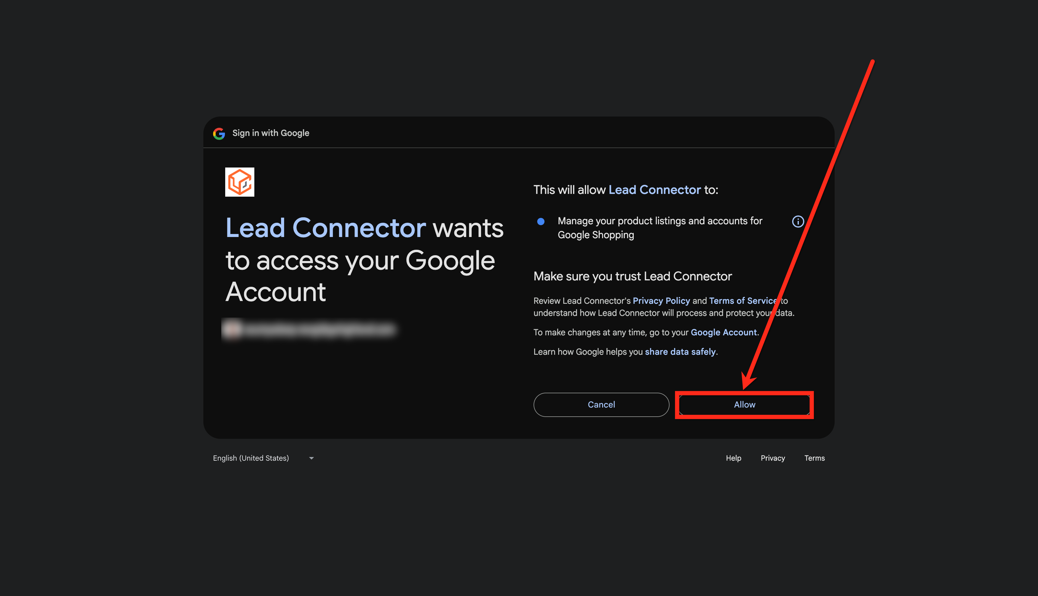 Completing the Google account authorization process