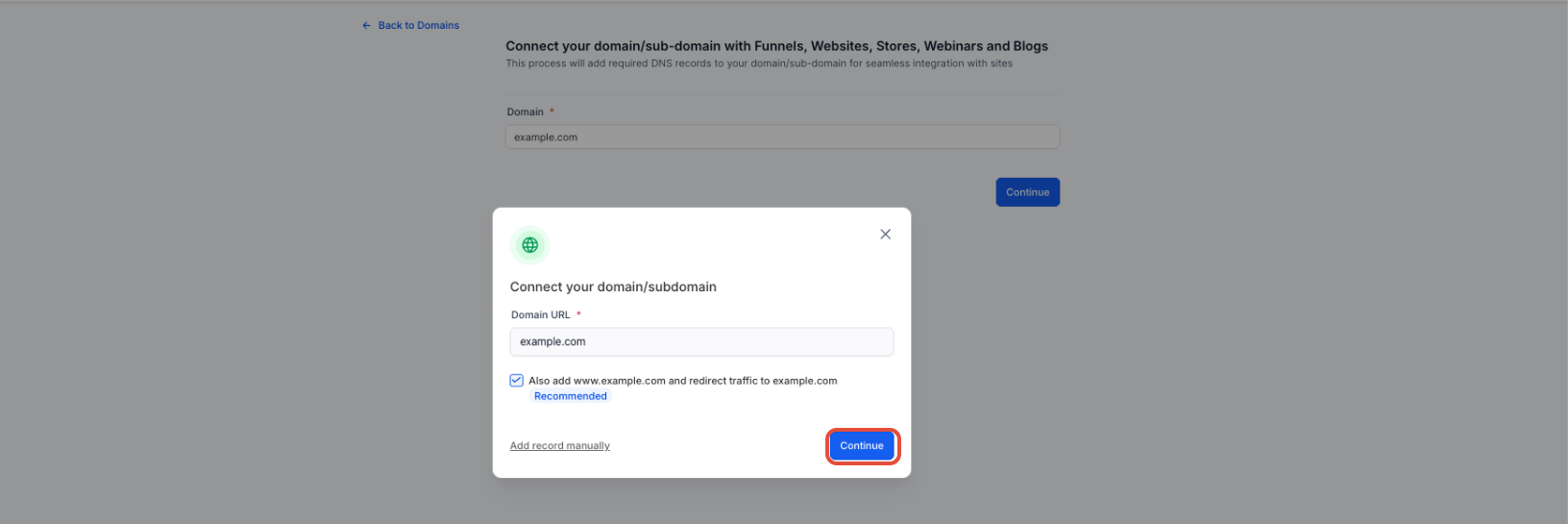 Domain Connect automatic setup authorization screen