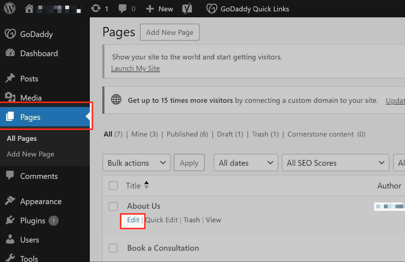 WordPress page editor — Custom HTML block option