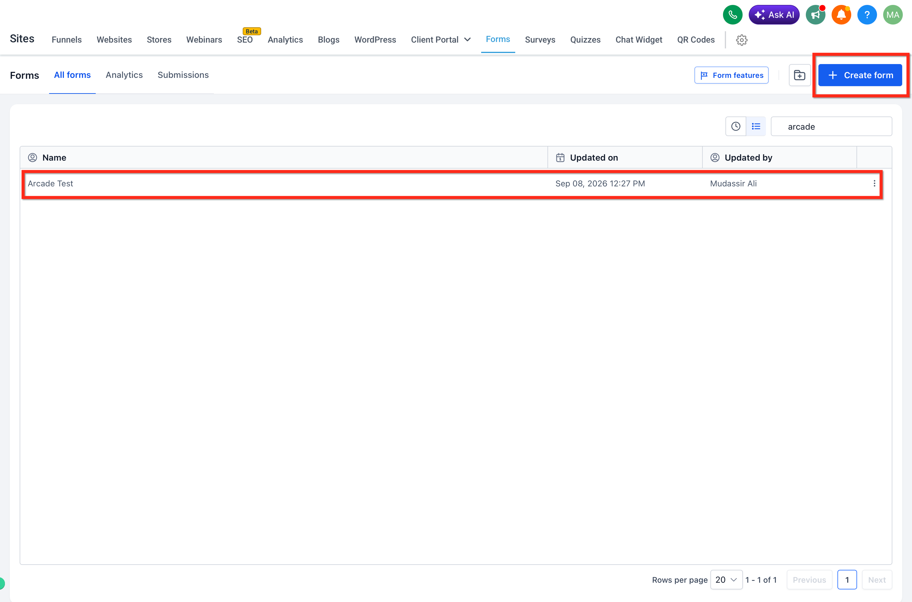 Selecting or creating a form in Captivation Hub
