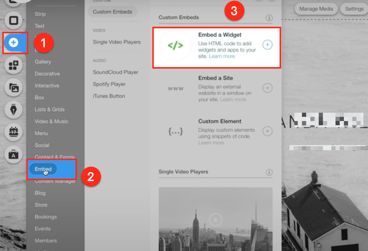 Pasting the embed code into the Wix HTML widget