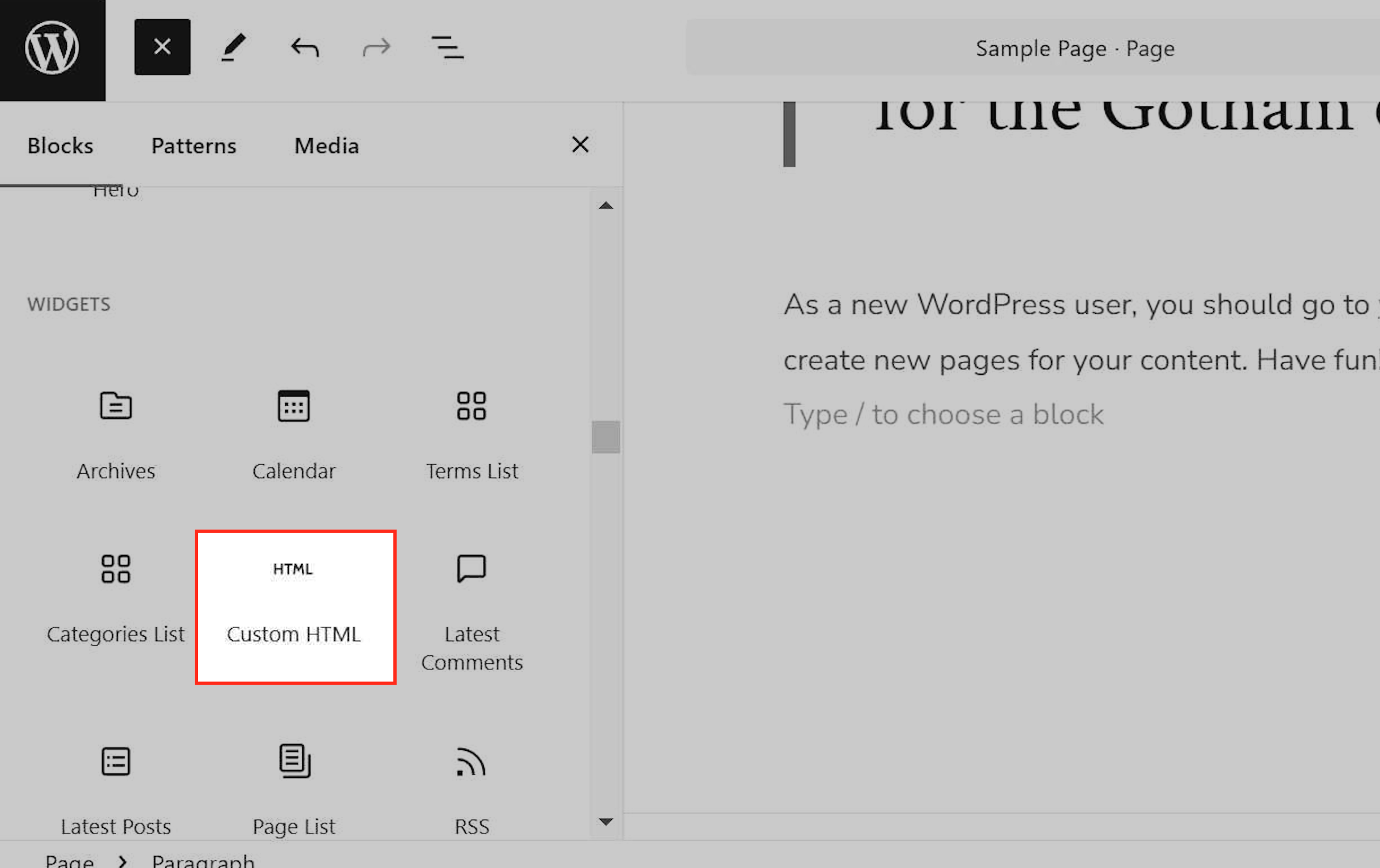 WordPress page saved with form embedded