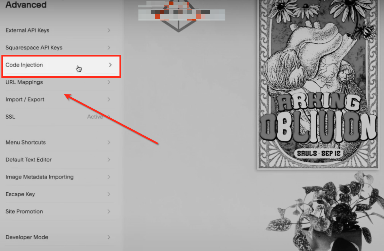 Pasting the embed code in Squarespace Code Injection