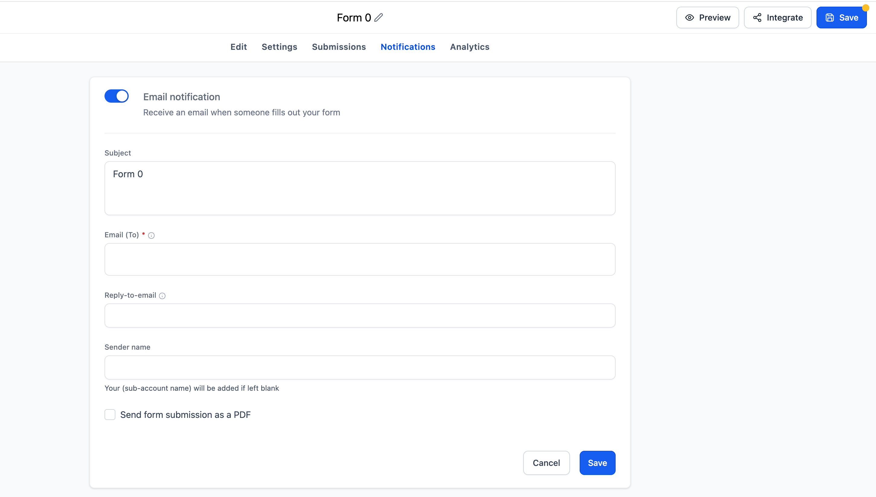 Notifications tab inside the Captivation Hub form or survey builder